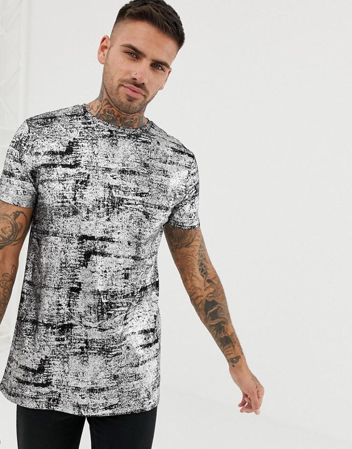 Asos Design Longline T-shirt With Burnout Effect In Silver - Silver
