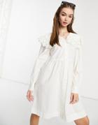 Y.a.s Mini Dress With Eyelet Peter Pan Collar In White