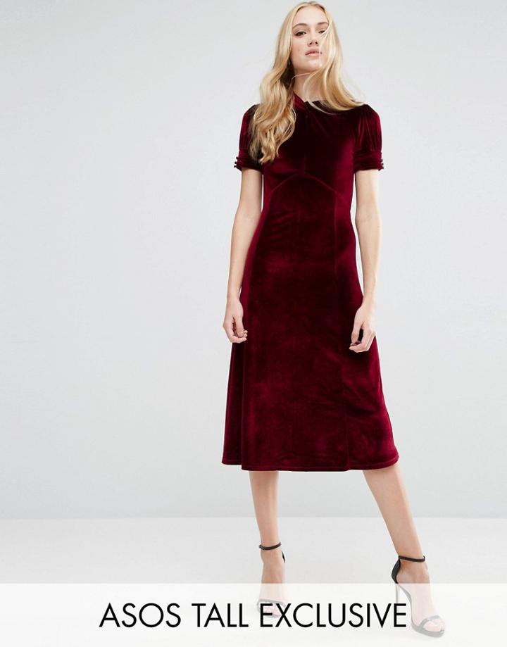 Asos Tall Tea Dress In Velvet - Red