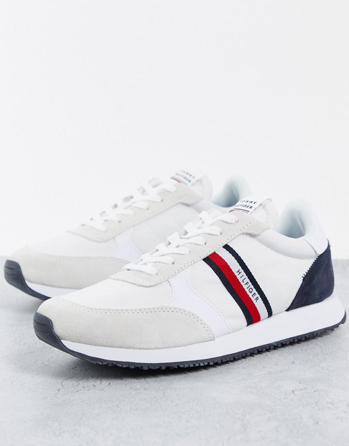 Tommy Hilfiger Runner Mix Sneakers With Flag Side Stripe In White