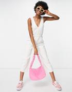 Monki Sandra Organic Cotton Blend Ribbed Jersey Wide Leg Jumpsuit In Off White