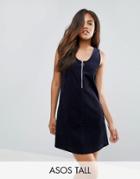 Asos Tall Cord Dress With Zip Through In Navy - Blue