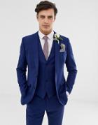 French Connection Wedding Slim Fit Plain Linen Suit Jacket-blue