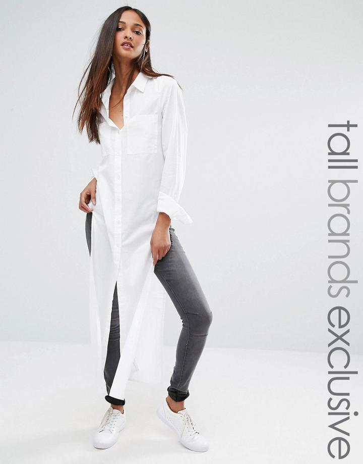 Noisy May Tall Side Split Maxi Shirt - White