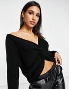 Naanaa Twist Front Sweater In Black