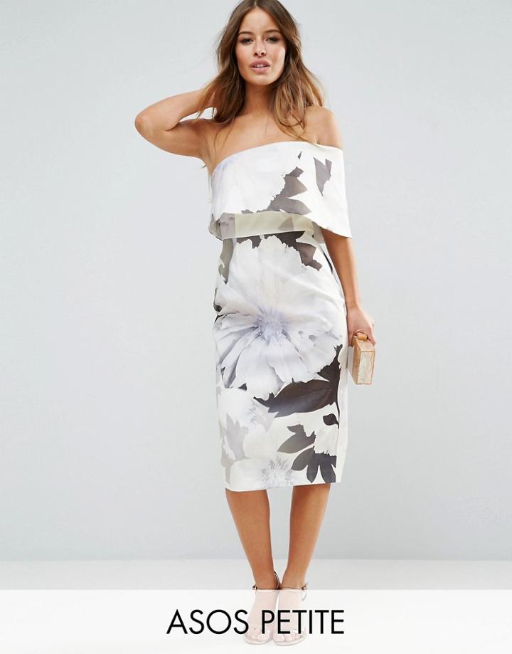 Asos Petite One Shoulder Floral Midi Dress - Multi