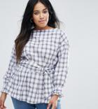 New Look Curve Check Belted Top - White