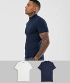 Asos Design Organic T-shirt With Turtleneck 2 Pack Save - Multi