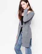 Ganni Mercer Knit Long Cardigan With Belt - Smoked Pearl Melange