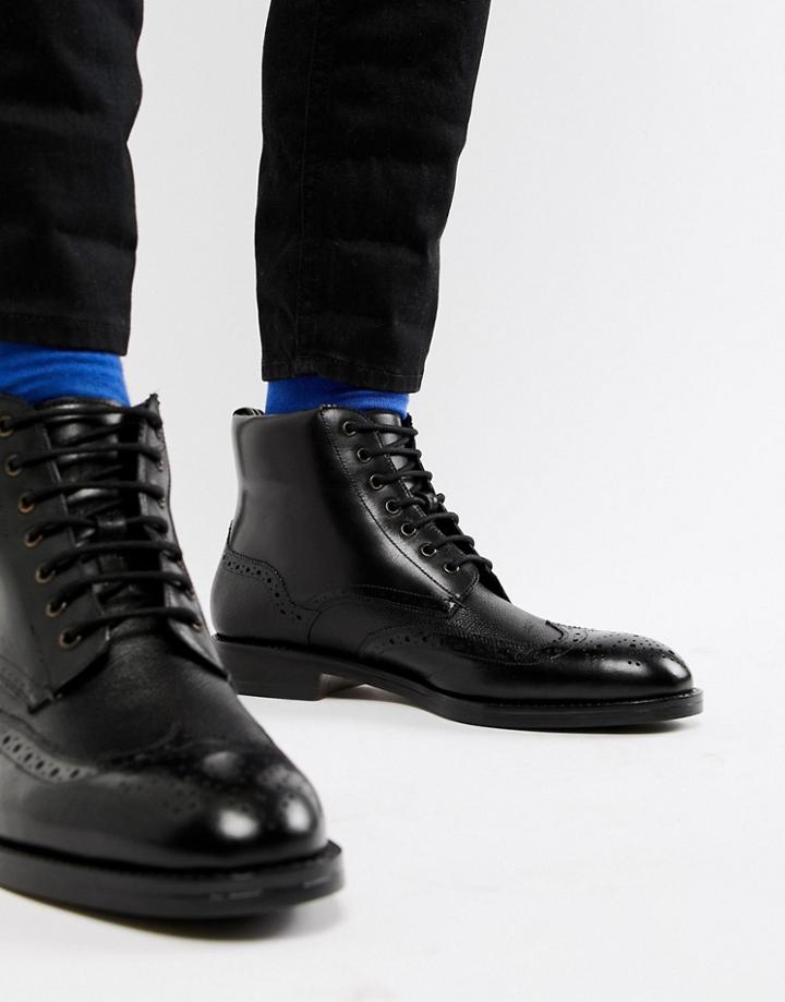 Ted Baker Twrens Brogue Boots In Black Leather - Black
