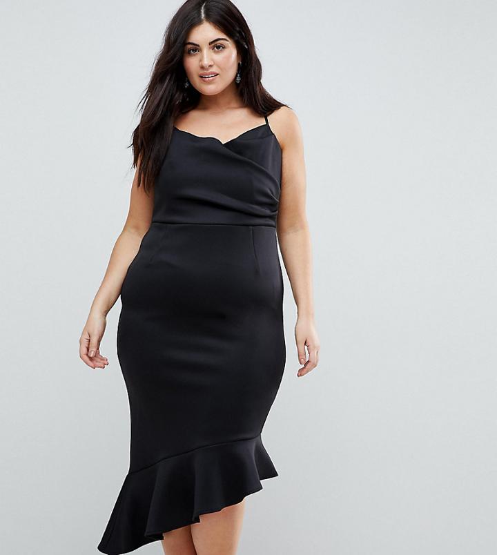 Asos Curve Scuba Cami Pephem Midi Dress - Black