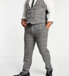 Gianni Feraud Plus Wool Mix Windowpane Check Slim Fit Pants-gray