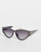 My Accessories London Cat Eye Festival Sunglasses With Crystal Studding-black