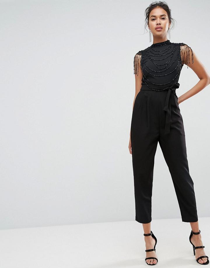Asos Embellished High Neck Jumpsuit - Black