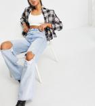 Stradivarius Petite 90s Dad Jeans With Rips In Light Wash-blues