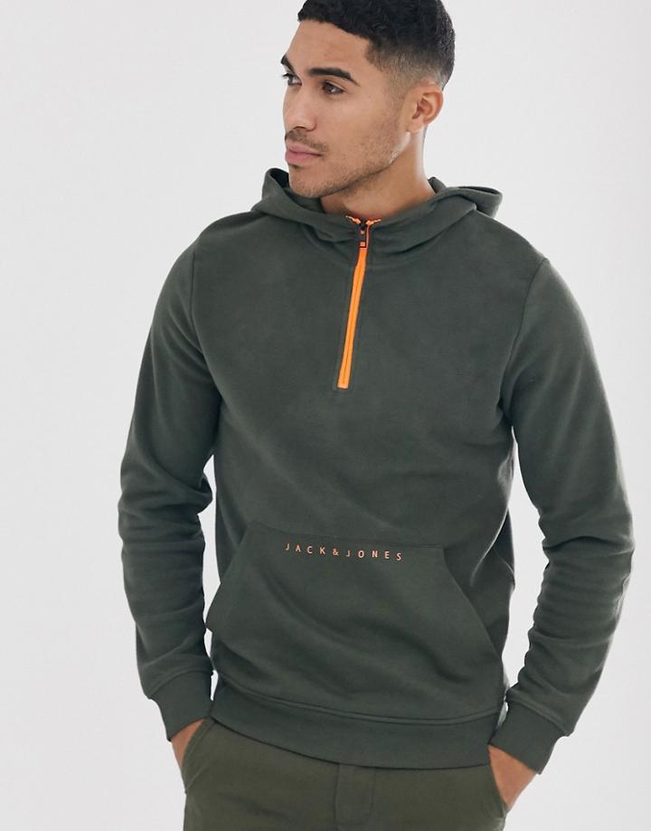 Jack & Jones Core Over Head Polar Fleece Hooded Sweat In Green