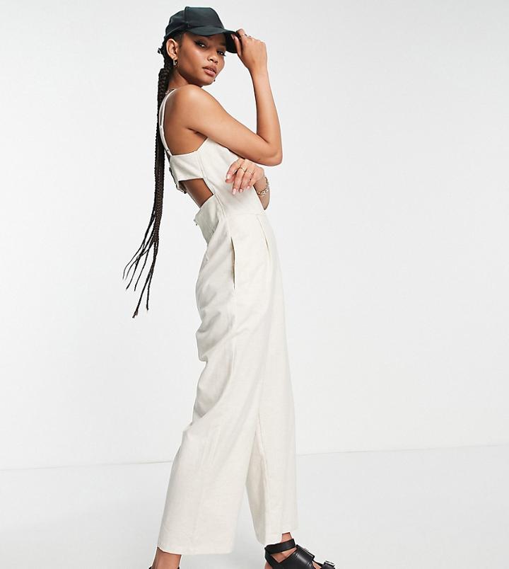 Asos Design Tall Button Open Back Minimal Jumpsuit In Stone-neutral