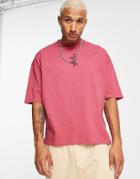Asos Design Oversized T-shirt In Dark Red With Floral Chest Print