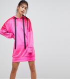 Asos Petite Velvet Hoodie Dress With Contrast Ties - Pink