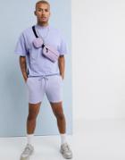 Asos Design Jersey Skinny Shorts In Shoter Length Rib In Lilac - Purple