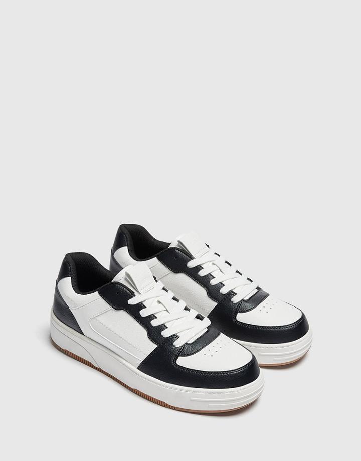 Pull & Bear Chunky Contrast Sneakers With Black Panels In White