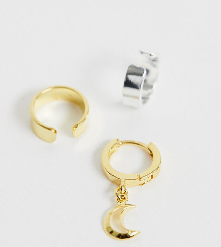 Asos Design Sterling Silver Pack Of 3 Mismatch Ear Cuffs And Charm Huggie Hoops - Multi