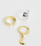 Asos Design Sterling Silver Pack Of 3 Mismatch Ear Cuffs And Charm Huggie Hoops - Multi