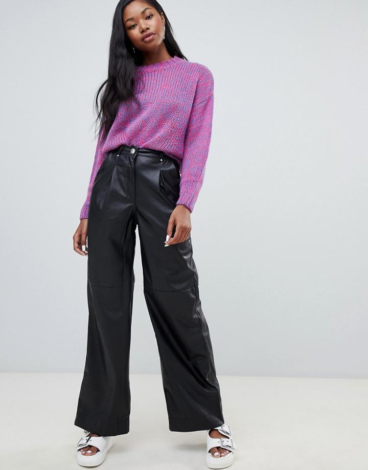 Bershka Faux Leather Wide Leg Pants - Multi