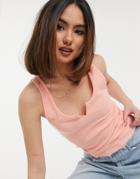 Cotton: On Crop V-notch Tank In Peach-pink