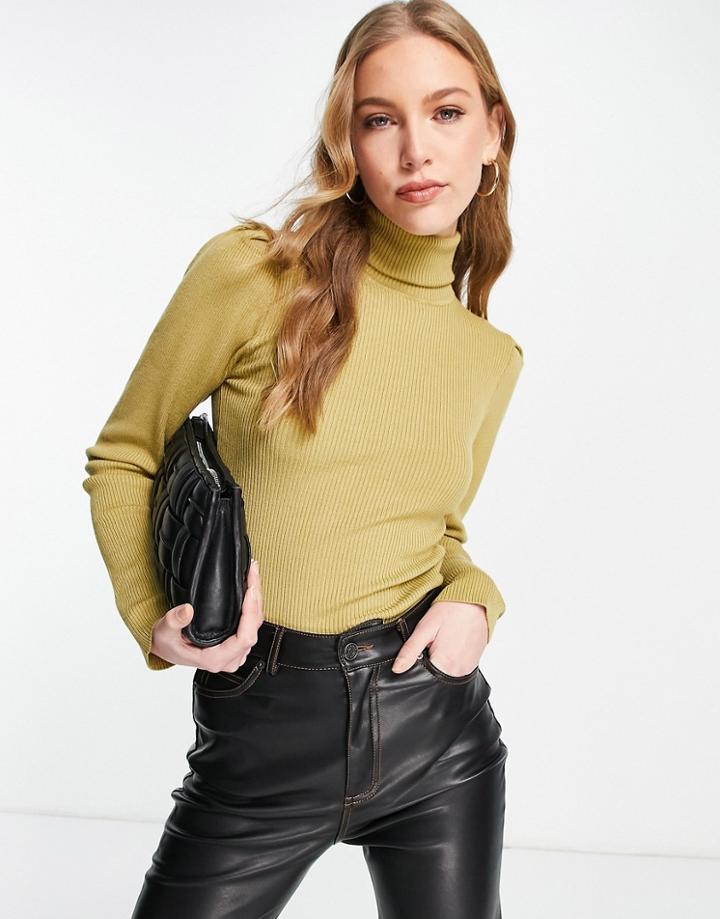 Y.a.s. Timma High Neck Puff Sleeve Sweater In Green