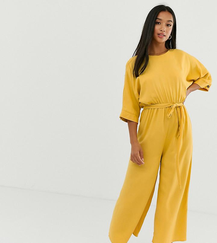 Asos Design Petite Tie Waist Jumpsuit-yellow