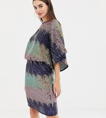 Flounce London Tall Sequin Batwing Midi Dress In Ombre Sequin - Multi