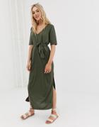 Asos Design Soft Touch Belted Maxi Dress - Green