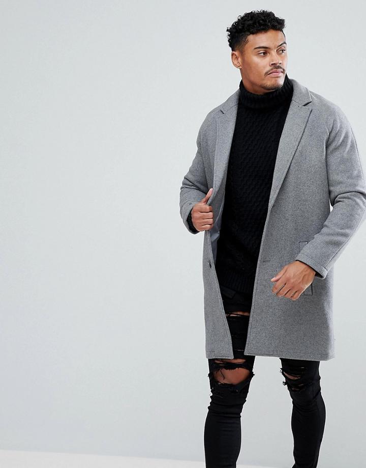Bershka Wool Overcoat In Gray - Gray