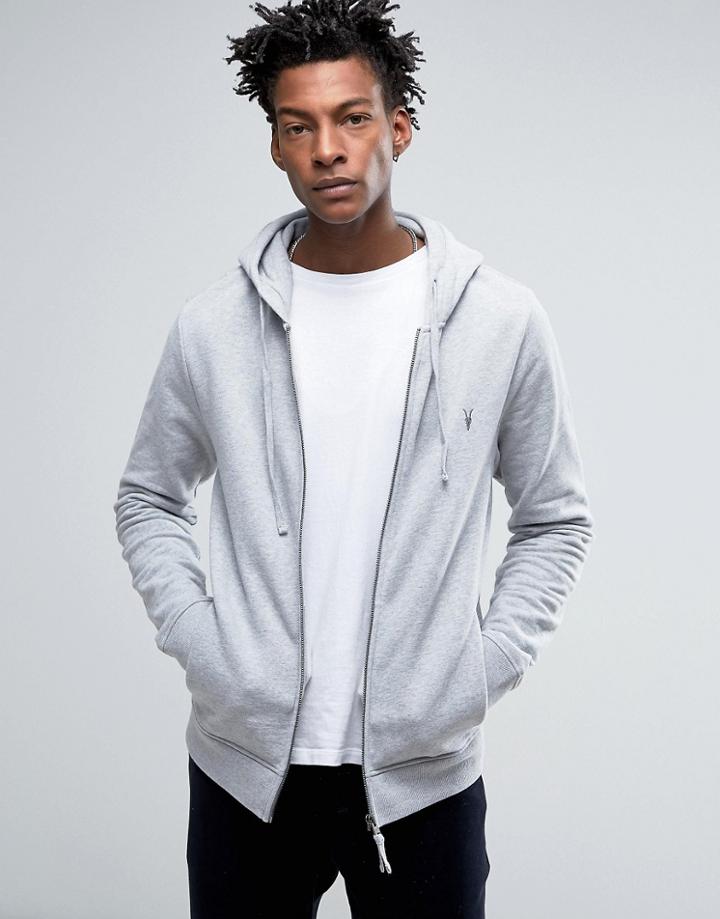 All Saints Zip Hoodie With Chest Branding - Gray