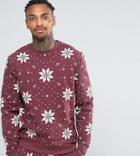Asos Holidays Sweatshirt With Snowflake Print - Red