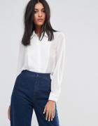 Asos Sheer Blouse With Solid Insert - White
