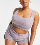 Asos Design Curve Lounge Fluffy Crop Top & Short Set In Mink-purple