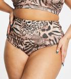 Asos Design Curve Mix And Match High Waist Bikini Bottom In Leopard Animal Print-multi