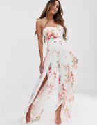 Lipsy Bardot Split Leg Jumpsuit In Floral Print - Multi