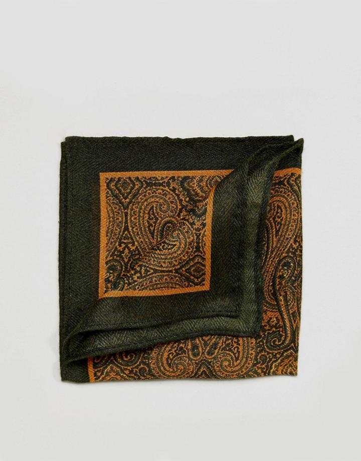 Asos Pocket Square In Green Paisley Design - Green
