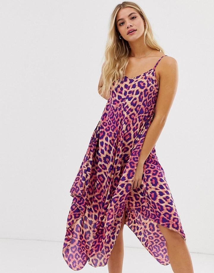 Qed London Cami Midi Dress In Leopard Print - Multi