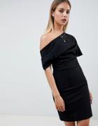 Asos Design Pleated Shoulder Mini Pencil Dress - Black