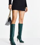Asos Design Wide Fit Claudia Knee High Boots In Green Croc
