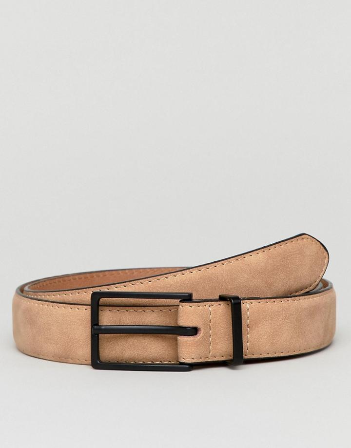 Asos Slim Faux Suede Belt In Beige - Beige