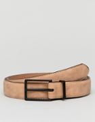 Asos Slim Faux Suede Belt In Beige - Beige