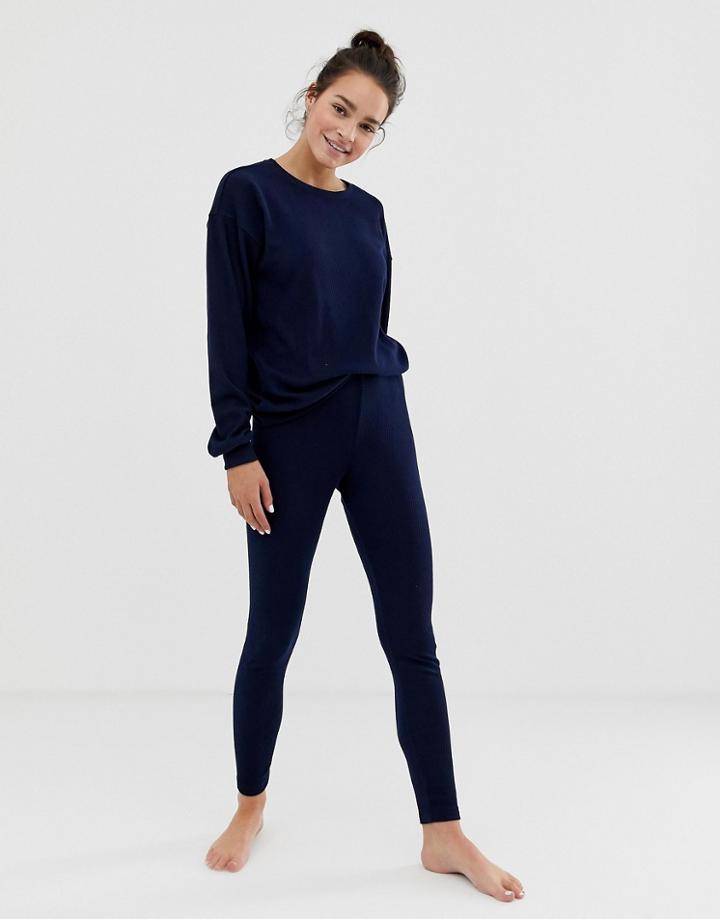 Asos Design Mix & Match Lounge Ribbed Legging - Navy
