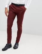 Asos Wedding Super Skinny Smart Pants In Burgundy Cotton Sateen - Red