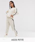 Asos Design Petite Tracksuit Cute Sweat / Basic Jogger With Tie With Contrast Binding - Beige