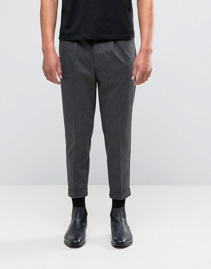 Selected Homme Cropped Skinny Smart Pant In Pinstripe - Gray
